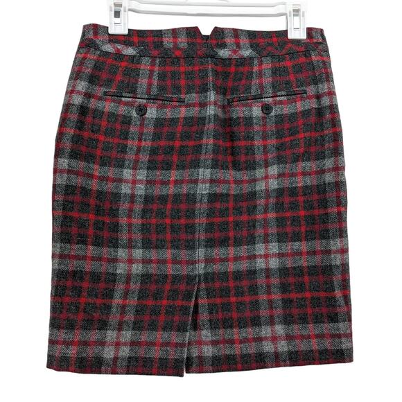Gap Plaid Pencil Skirt Sailor 0 Red Black Gray Front Zip Buttons Mini Wool Blend - Picture 2 of 11